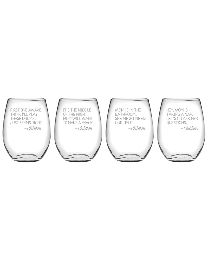 Susquehanna Glass Set Of 4 Go Ask Mom Assortment Stemless Wine Glasses