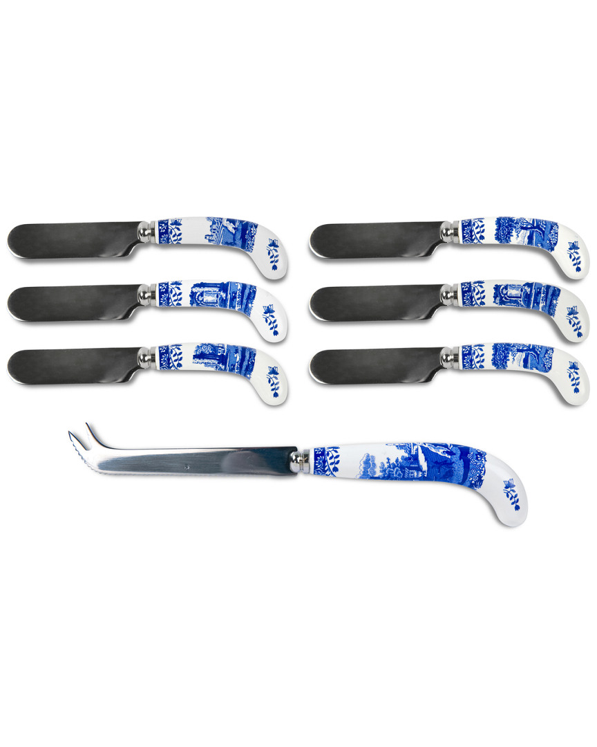 Spode Blue Italian Cheese Knife Spreaders, Set Of 7