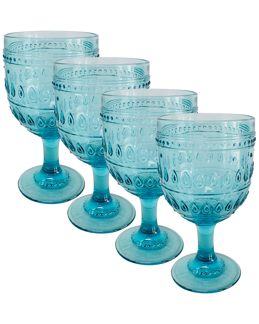 Euro Ceramica Fez Glassware 4pc 12oz Wine Glass Set In Turquoise