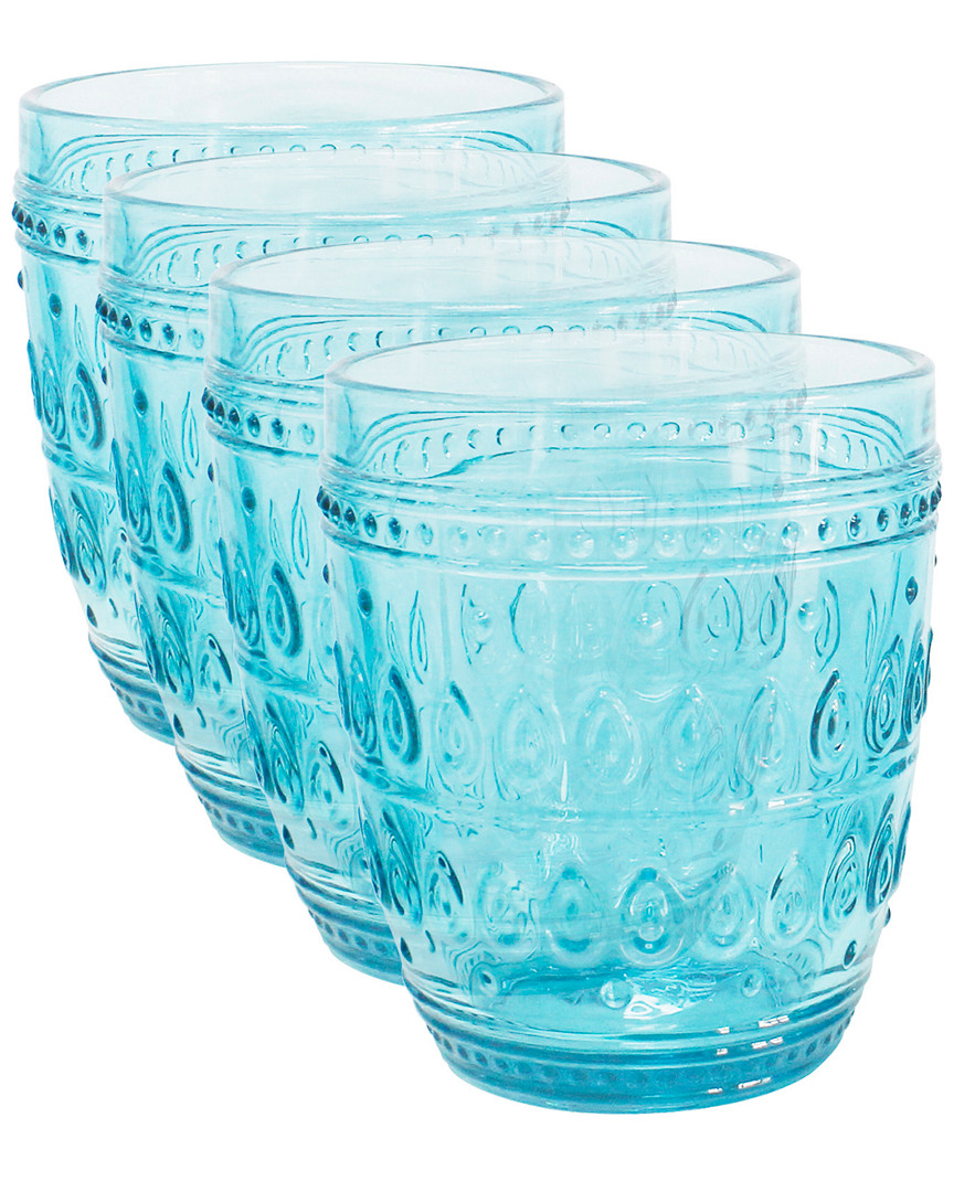 Euro Ceramica Fez Glassware 4pc 12oz Old Fashion Glass Set In Turquoise