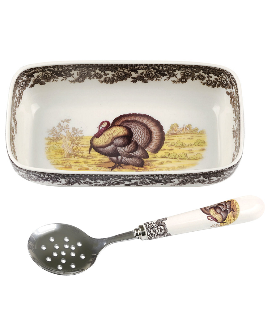 Shop Spode Woodland Turkey Cranberry Dish With Slotted Spoon