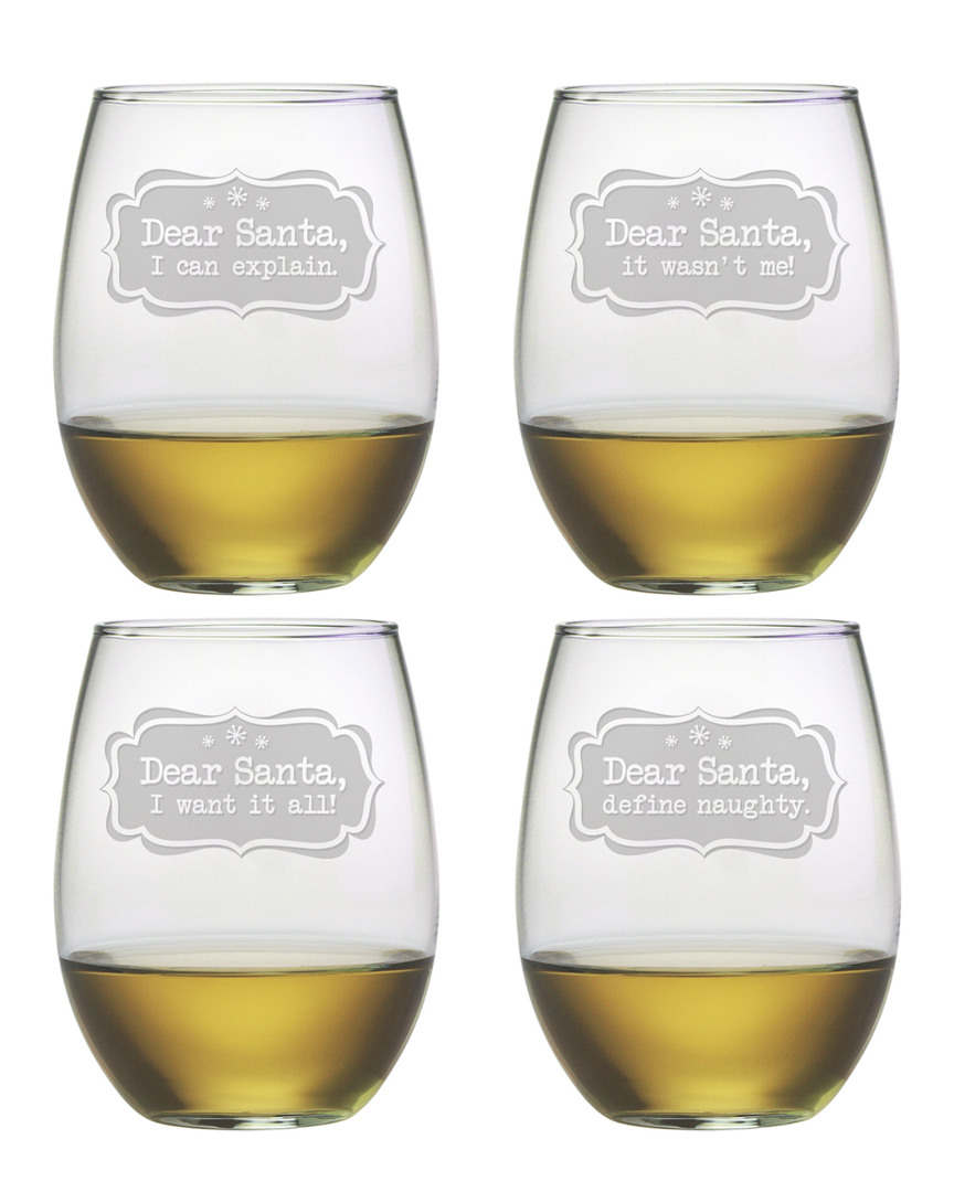 Susquehanna Glass Dear Santa Set Of Four Stemless 21oz Wine Glasses