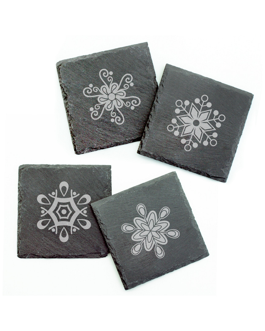 Susquehanna Glass Set Of Four Abstract Snowflakes Square Slate Coasters