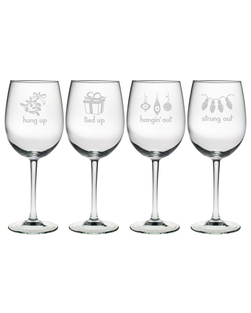Susquehanna Glass Set Of Four 19oz Holiday Hang Ups Ap Wine Glasses