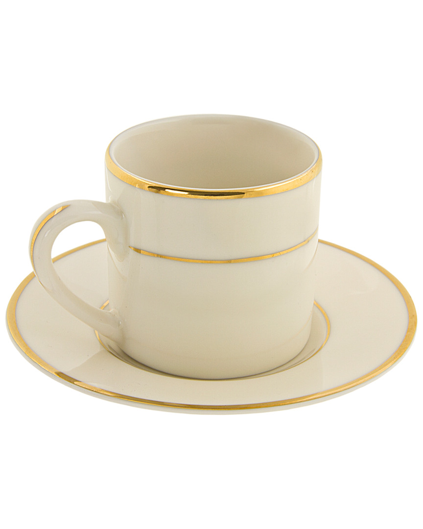 Ten Strawberry Street Set Of Six Cream Double Gold Line Demi Cup/saucers