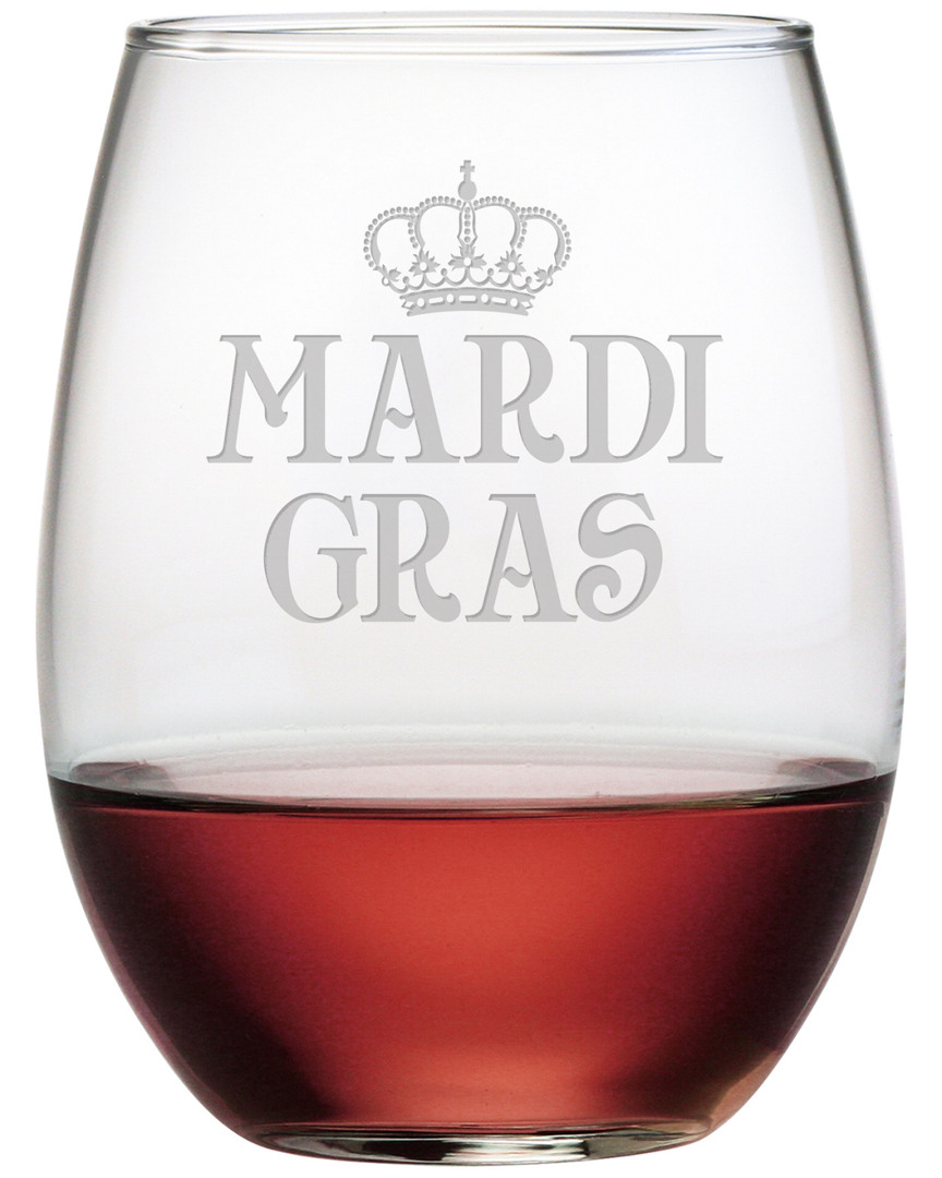 Susquehanna Set Of Four 21oz Mardi Gras Crown Stemless Wine Glasses