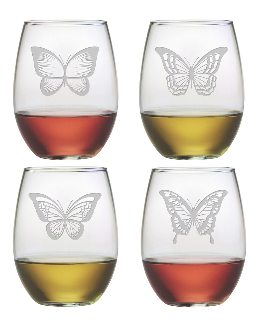 Susquehanna Glass Set Of Four 21oz Butterfly Assortment Stemless Glasses