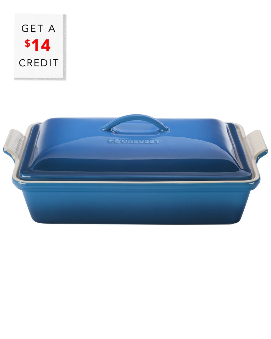 LE CREUSET 4QT HERITAGE COVERED RECTANGULAR CASSEROLE WITH $14 CREDIT