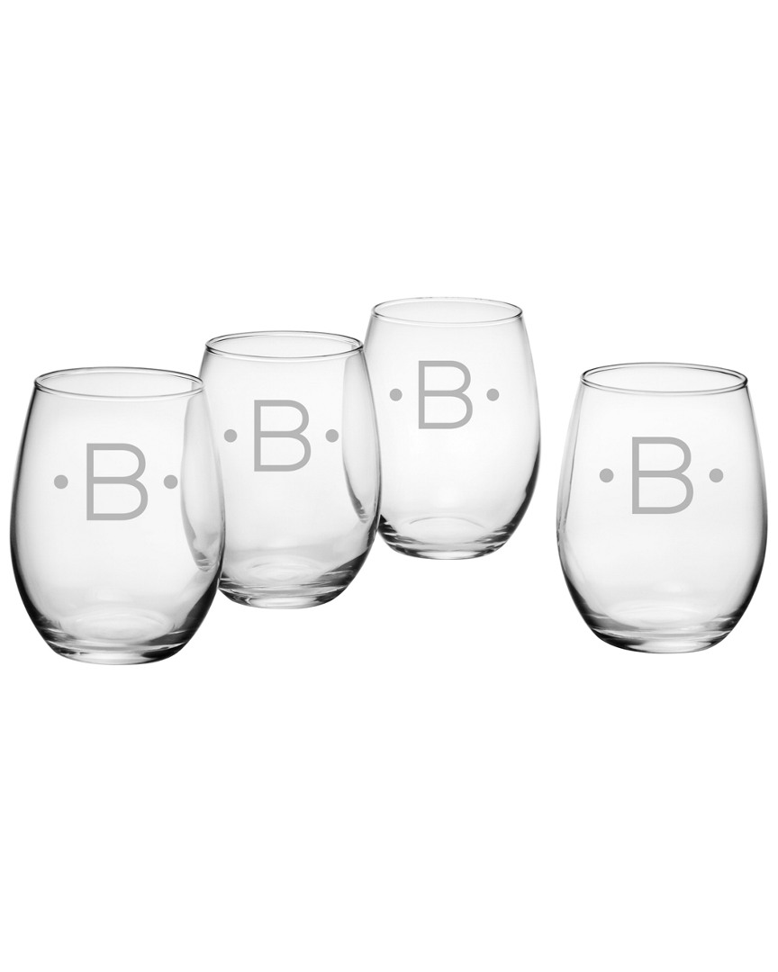Susquehanna Glass Monogrammed Set Of Four Dot Stemless Wine Glasses, (a-z)