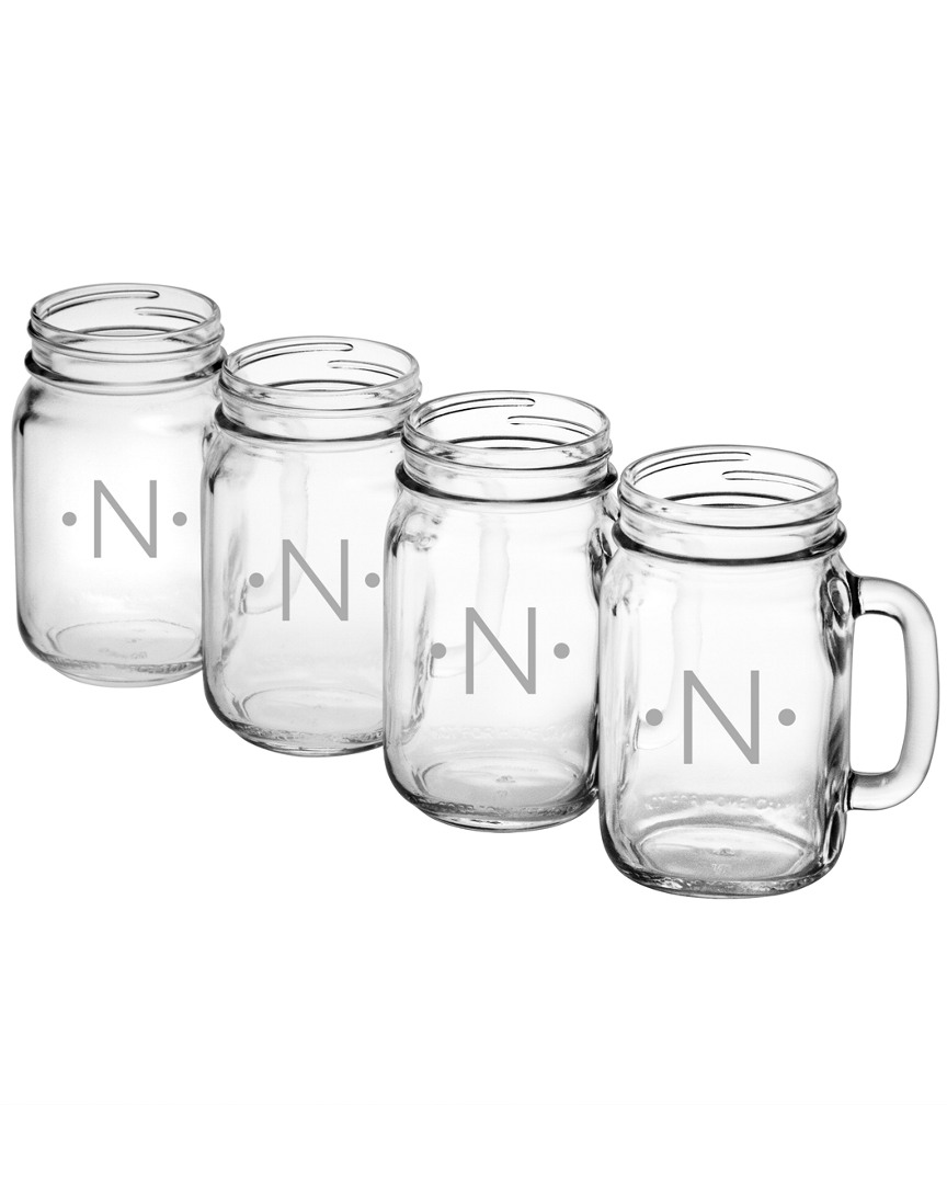 Susquehanna Glass Monogrammed Set Of Four Dot Handled Mason Jars, (a-z)