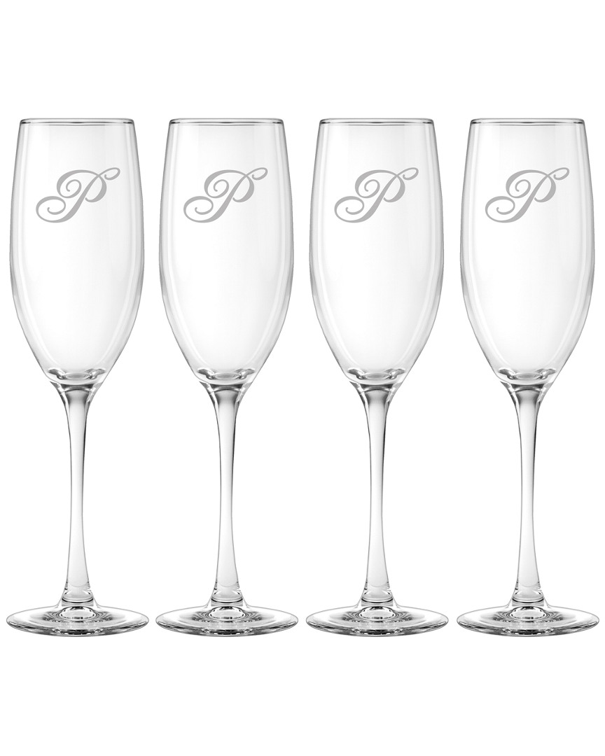 Susquehanna Glass Monogrammed Set Of Four 8oz Champlain Grand Flutes, (a-z)