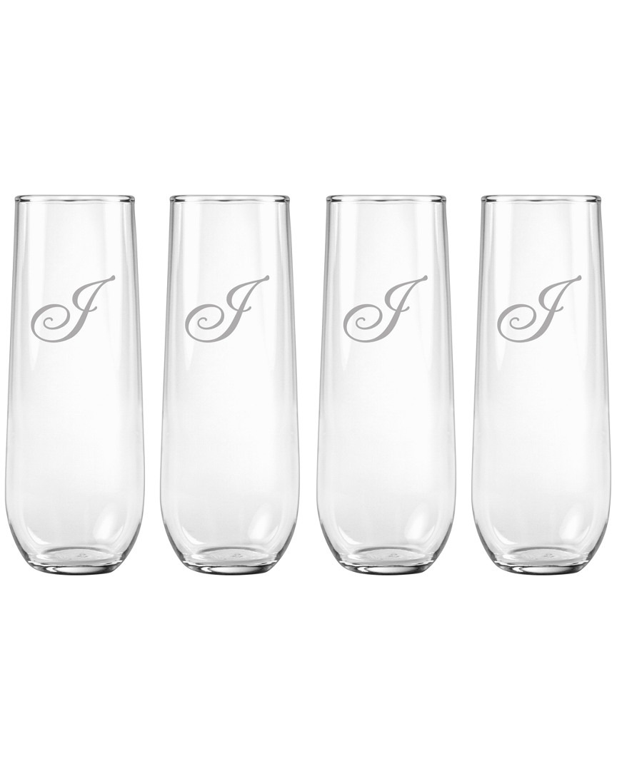 Susquehanna Glass Monogrammed Set Of Four 8.5oz Champlain Stemless Flutes, (a-z)