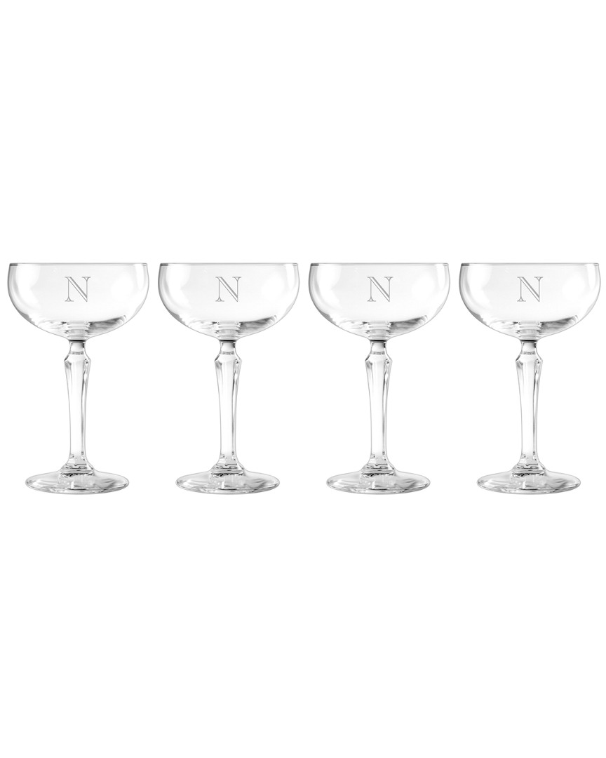 Susquehanna Glass Monogrammed Set Of Four Engraver Cocktail Coupes