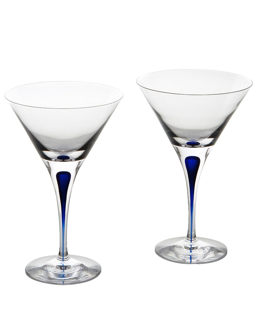 Kosta Boda Orrefors Intermezzo Blue Set Of 2 Martini Glasses In Beige