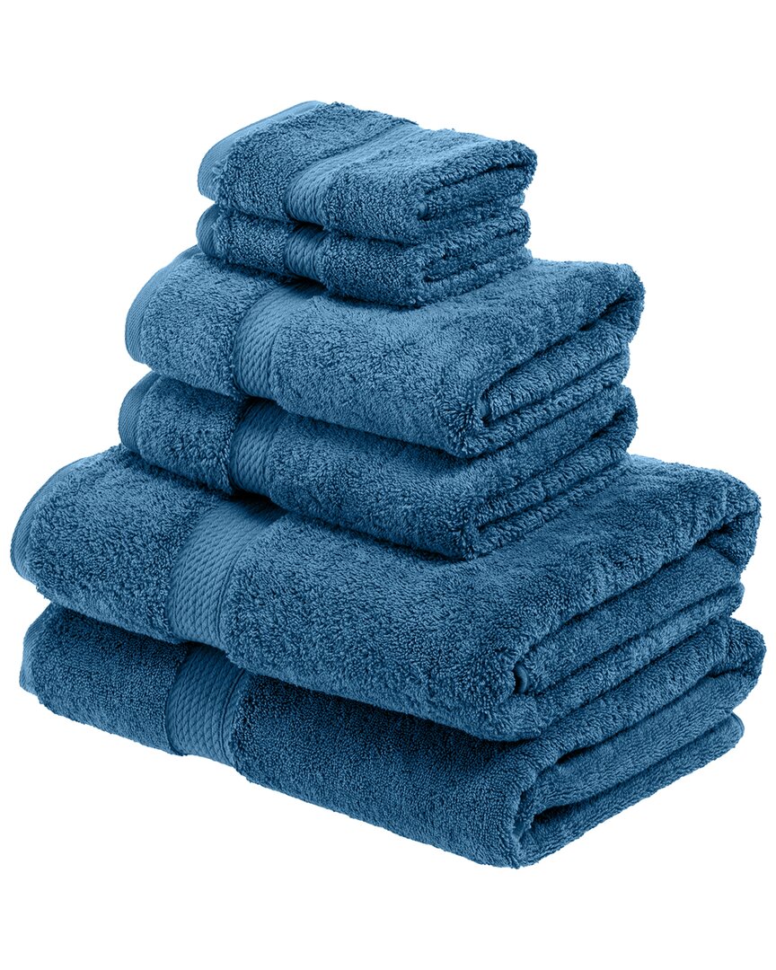 Superior Solid 6pc Egyptian Cotton Towel Set With Hand, Face, Bath Towels In Blue