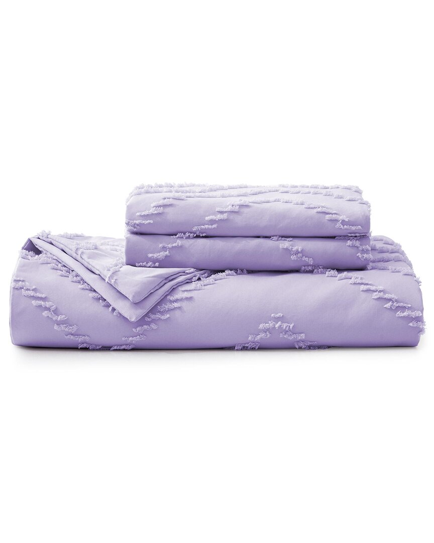 Unikome 3pc Soft Solid Clipped Wave Quilted Duvet Cover Set