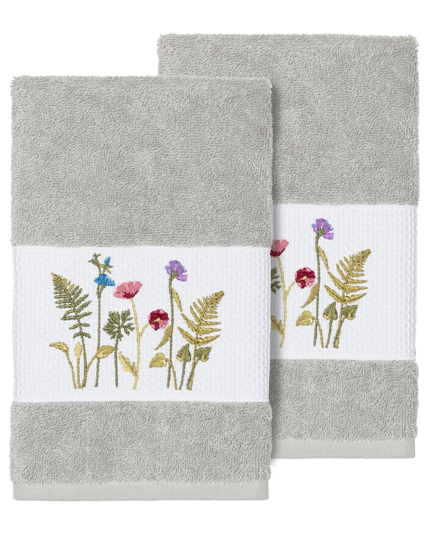 Linum Home Textiles Turkish Cotton Serenity 2pc Embellished Hand Towel Set In Grey