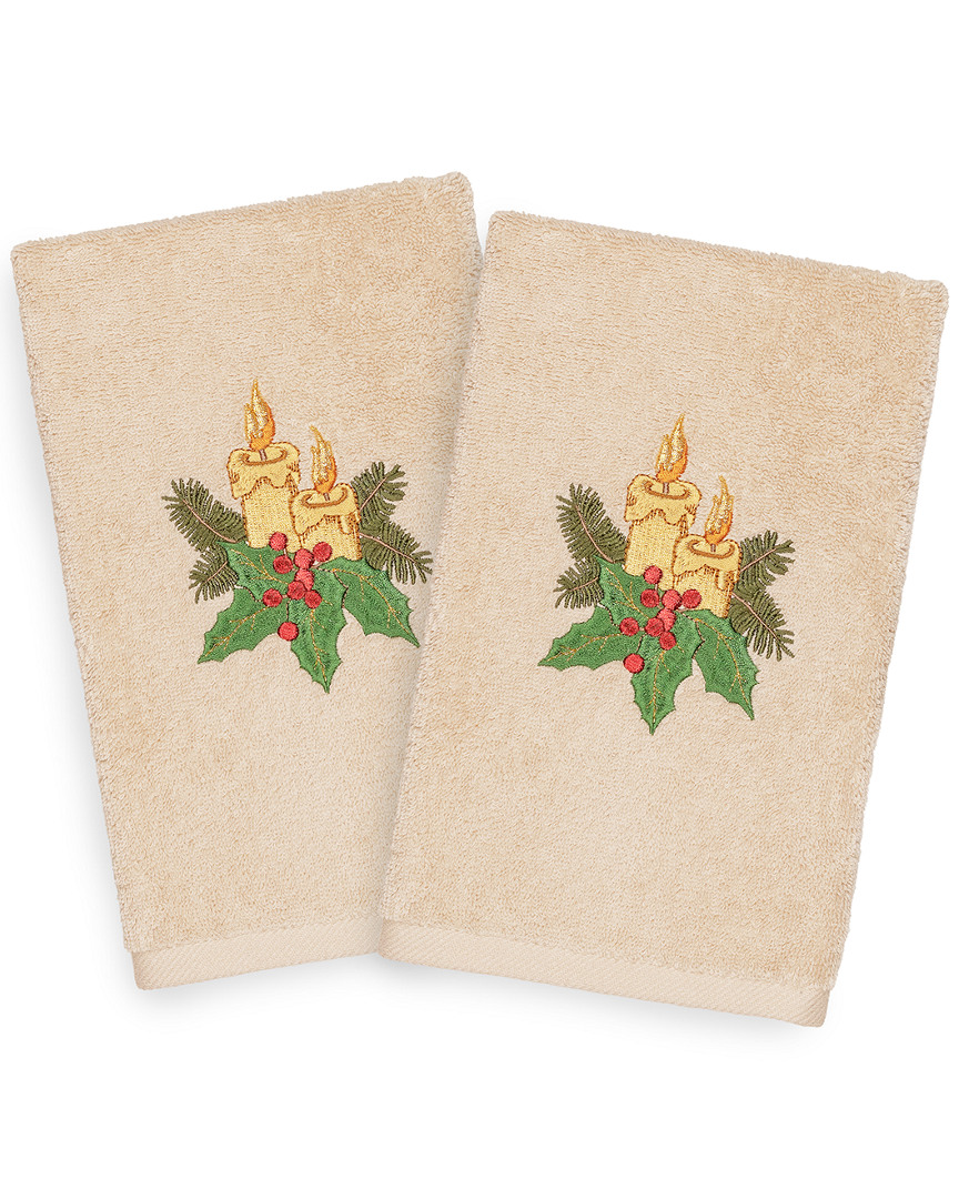 Linum Home Textiles Set Of 2 Christmas Candles Hand Towels