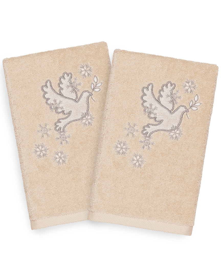 Linum Home Textiles Set Of 2 Christmas Dove Hand Towels In Neutral
