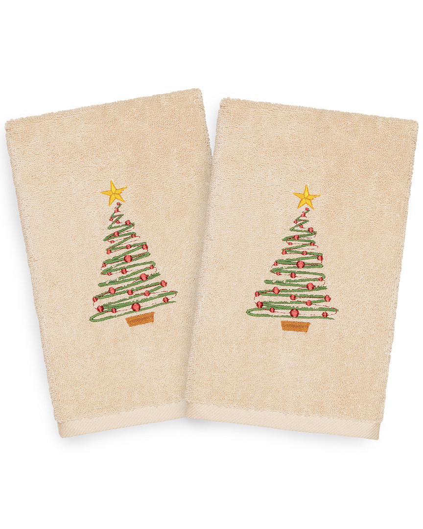Linum Home Textiles Set Of 2 Christmas Tree Hand Towels In Multi