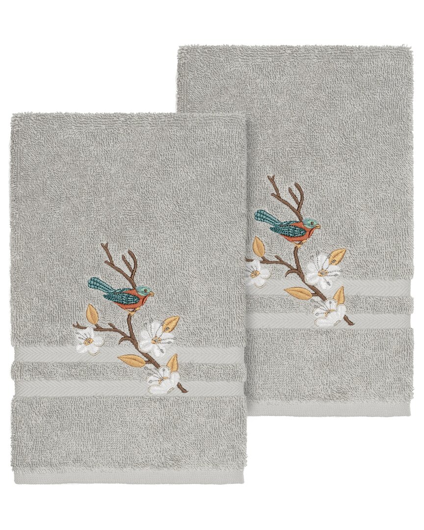 Linum Home Textiles Turkish Cotton Spring Time 2pc Embellished Hand Towel Set In Grey