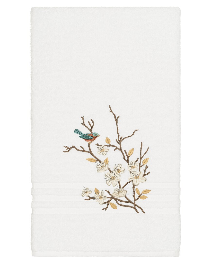 Linum Home Textiles Turkish Cotton Spring Time Embellished Bath Towel In White