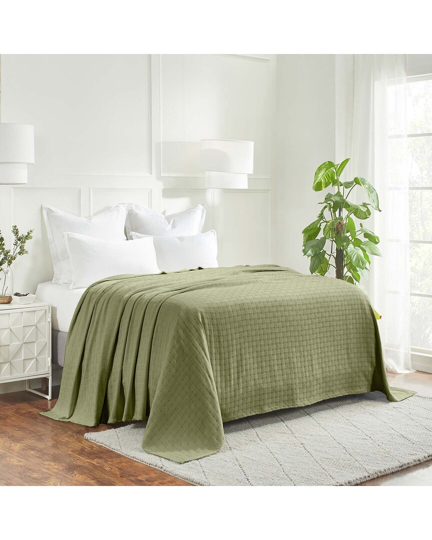 Superior Basketweave All-season Cotton Throw Blanket In Gray