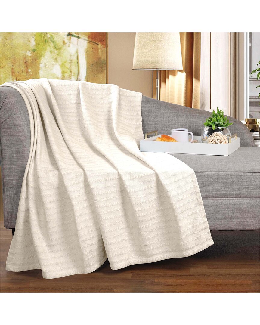 Superior Clara Cotton Textured Striped Lightweight Woven Throw Blanket
