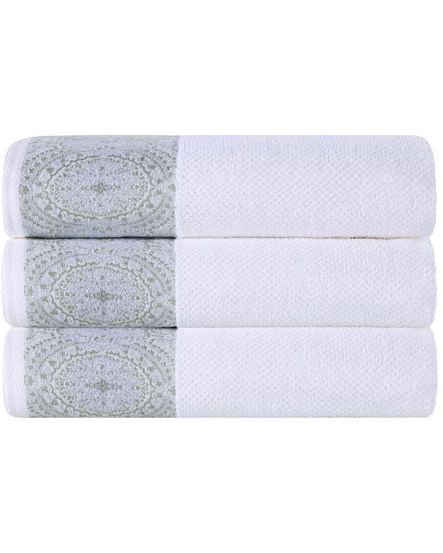 Superior Set Of 3 Medallion Cotton Jacquard Textured Bath Towels