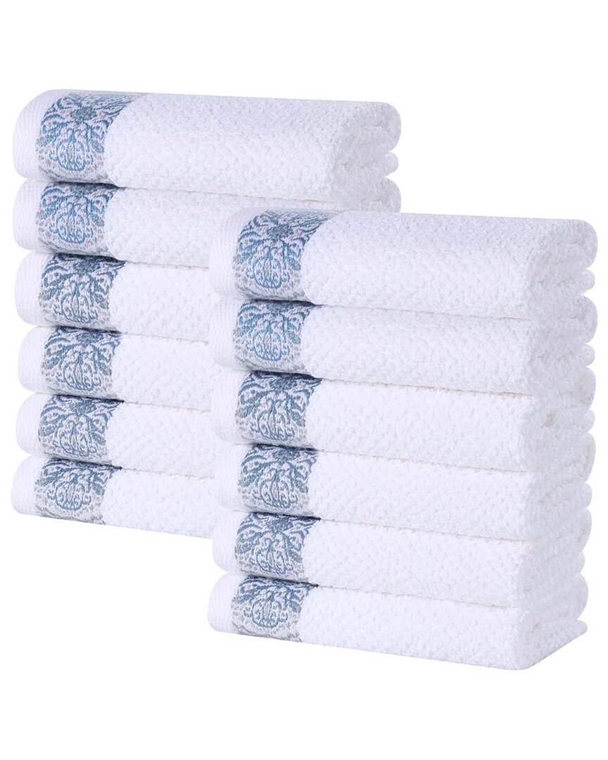 Superior Set Of 12 Medallion Cotton Jacquard Textured Face Towels/washcloths