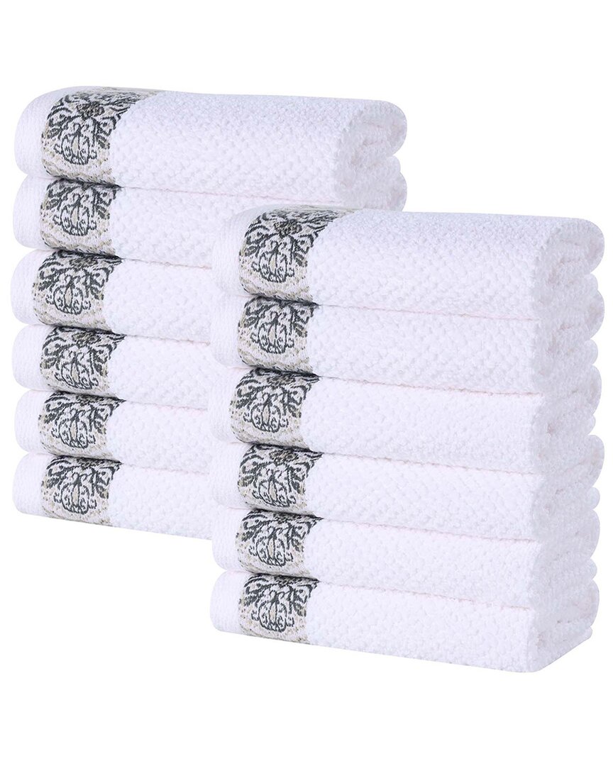 Superior Set Of 12 Medallion Cotton Jacquard Textured Face Towels/washcloths