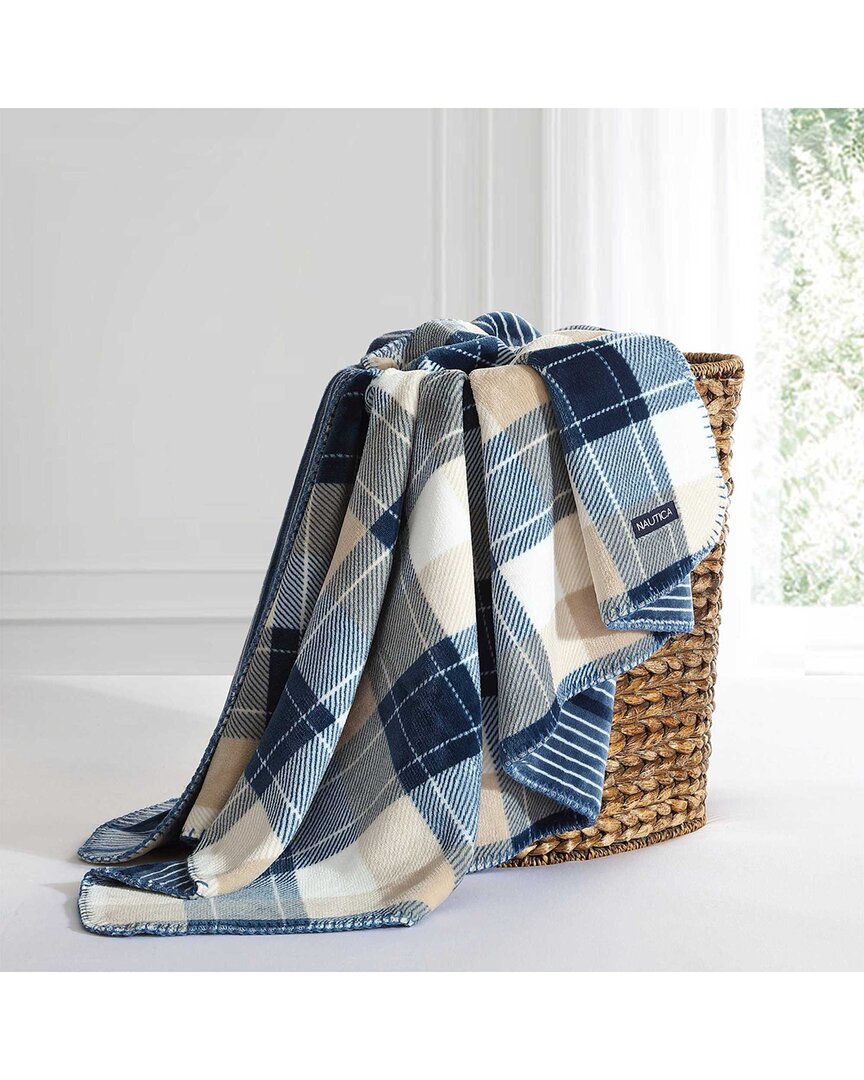 Nautica Bluff Plaid Coco Flannel Reversible Throw Blanket