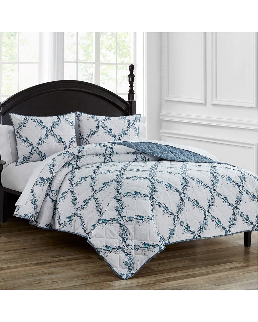 Marquis By Waterford Dnu Dupe  Woodmere Quilt Set In Blue