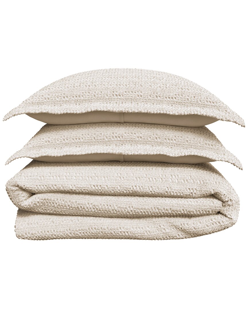 Linery & Co 100% Cotton Reversible Waffle Weave / Percale Duvet Cover Set In White