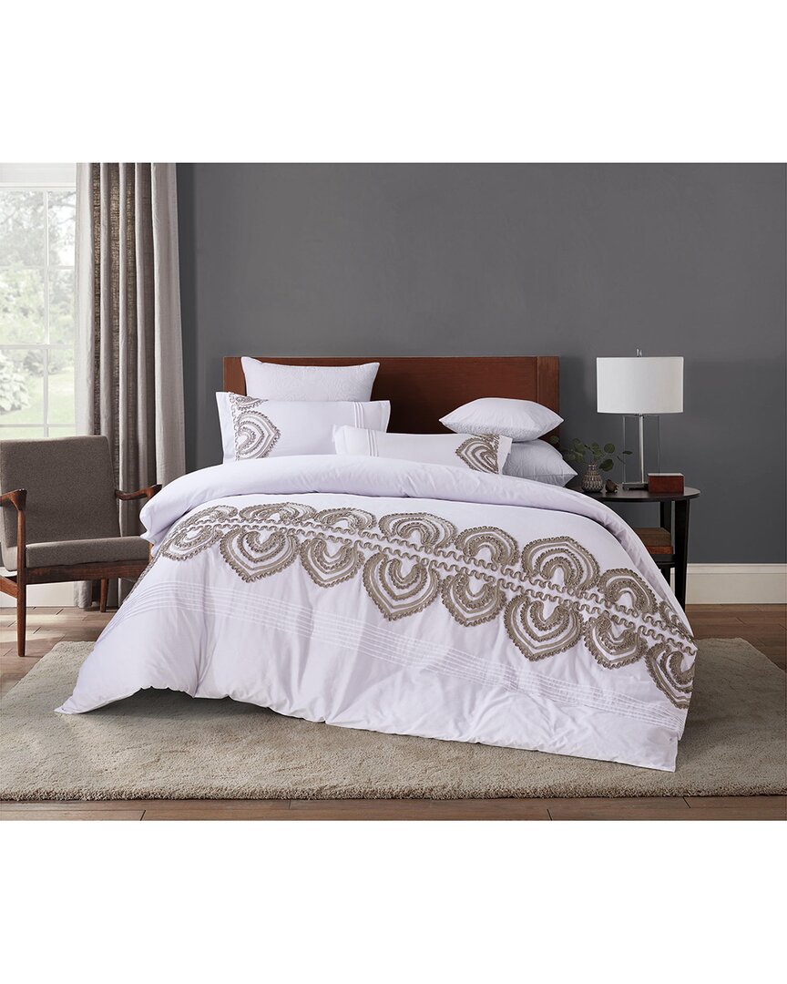 Melange Home Padma Embroidery Cotton Duvet Set In Gray