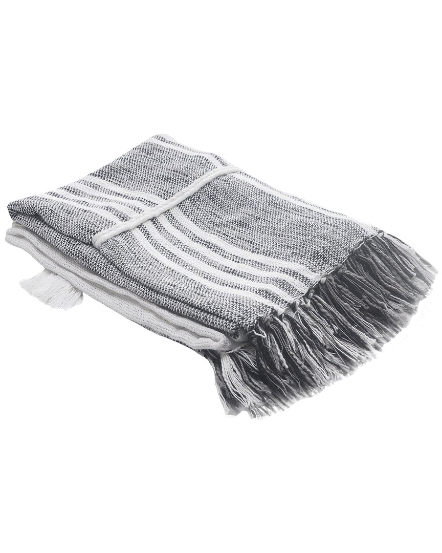 Lr Home Vertical Striped And Textured Throw Blanket With Fringe In Gray