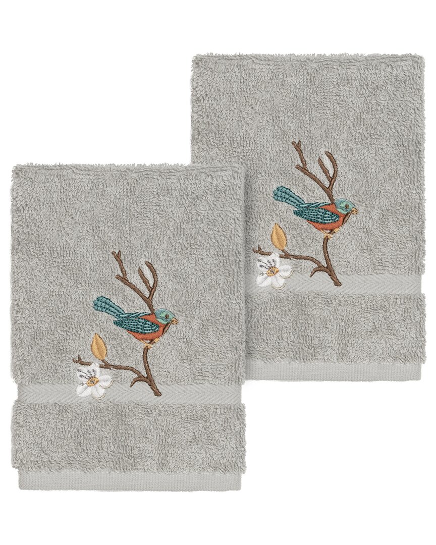 Linum Home Textiles Turkish Cotton Spring Time 2pc Embellished Washcloth Set In Grey