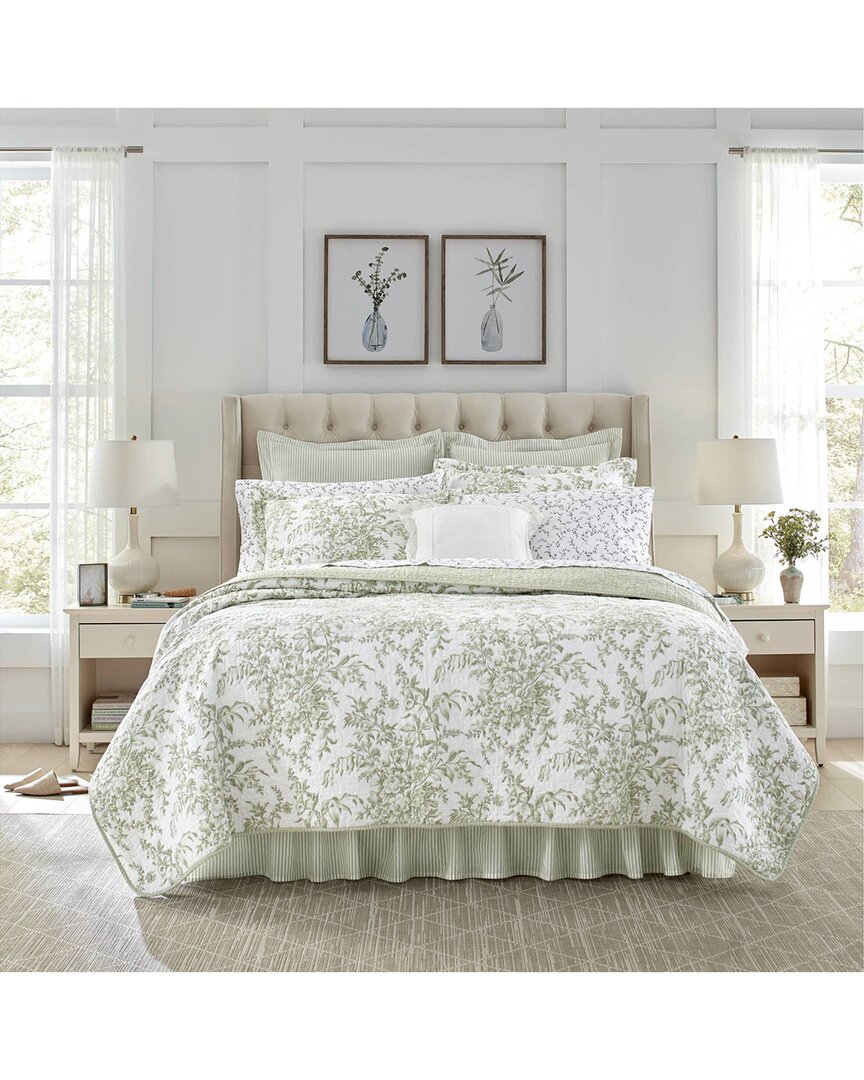 Laura Ashley Bedford 100% Cotton Reversible Quilt Set In Green