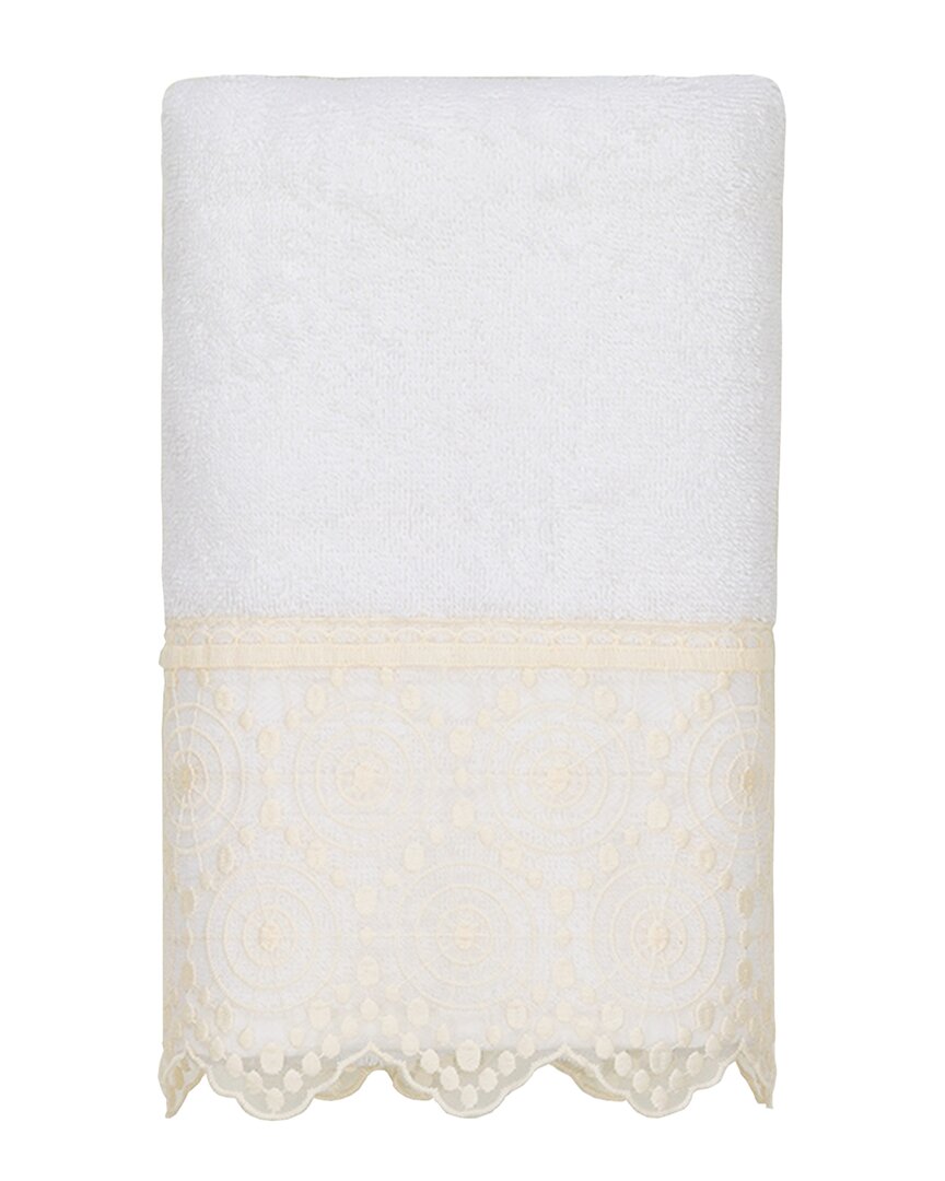 Linum Home Textiles 100% Turkish Cotton Arian Cream Lace Embellished Hand Towel In White