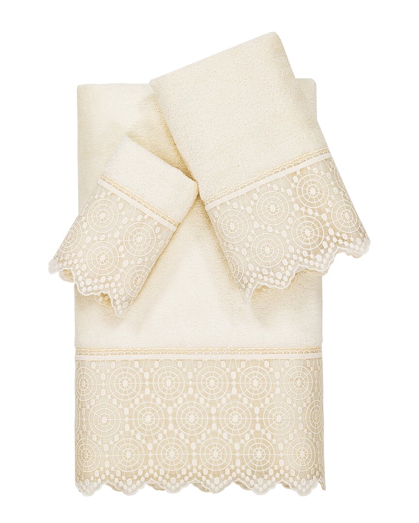 Linum Home Textiles 100% Turkish Cotton Arian 3pc Cream Lace Embellished Towel Set