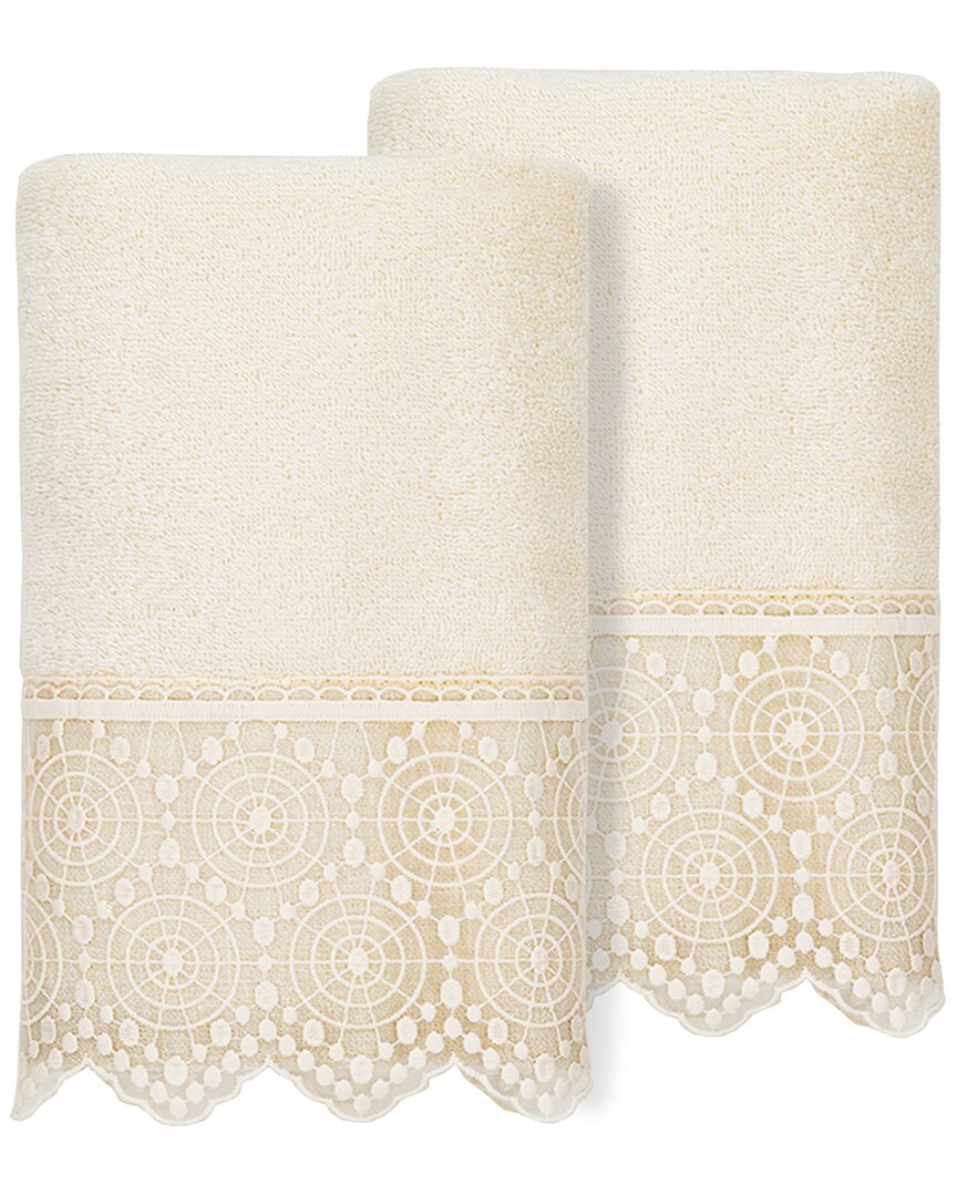 Linum Home Textiles 100% Turkish Cotton Arian 2pc Cream Lace Embellished Hand Towel Set