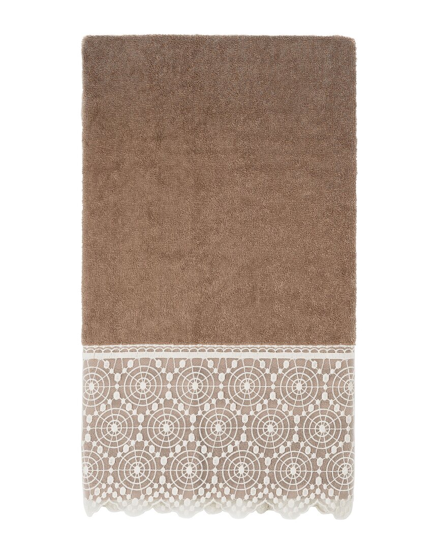 Linum Home Textiles 100% Turkish Cotton Arian Cream Lace Embellished Bath Towel In Brown