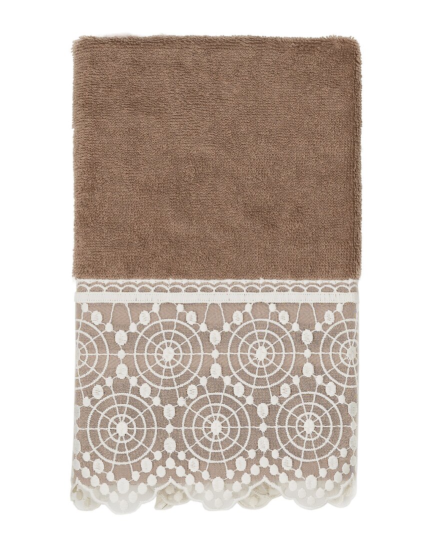 Shop Linum Home Textiles 100% Turkish Cotton Arian Cream Lace Embellished Hand Towel In Beige