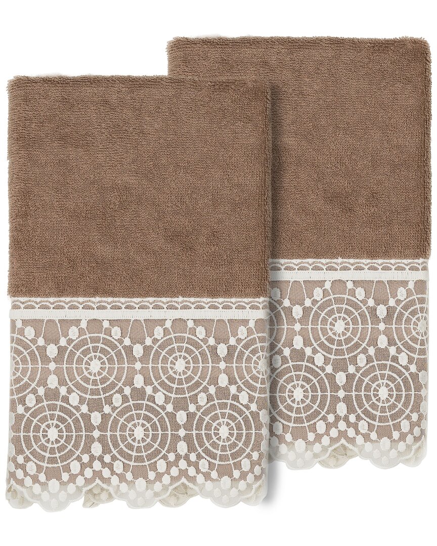 LINUM HOME TEXTILES LINUM HOME TEXTILES 100% TURKISH COTTON ARIAN 2PC CREAM LACE EMBELLISHED HAND TOWEL SET