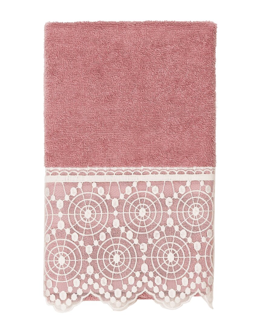 Linum Home Textiles 100% Turkish Cotton Arian Cream Lace Embellished Hand Towel In Pink