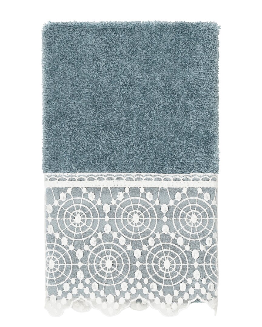 Linum Home Textiles 100% Turkish Cotton Arian Cream Lace Embellished Hand Towel In Teal