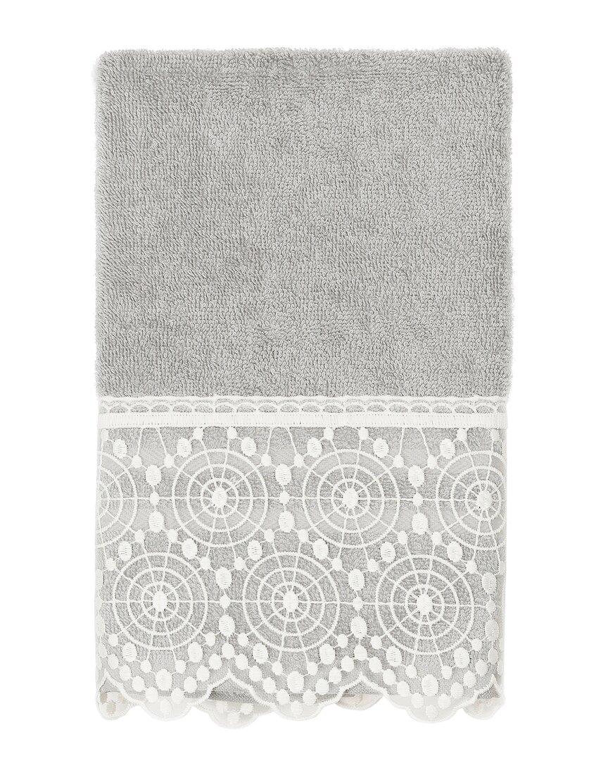 Linum Home Textiles 100% Turkish Cotton Arian Cream Lace Embellished Bath Towel In Gray
