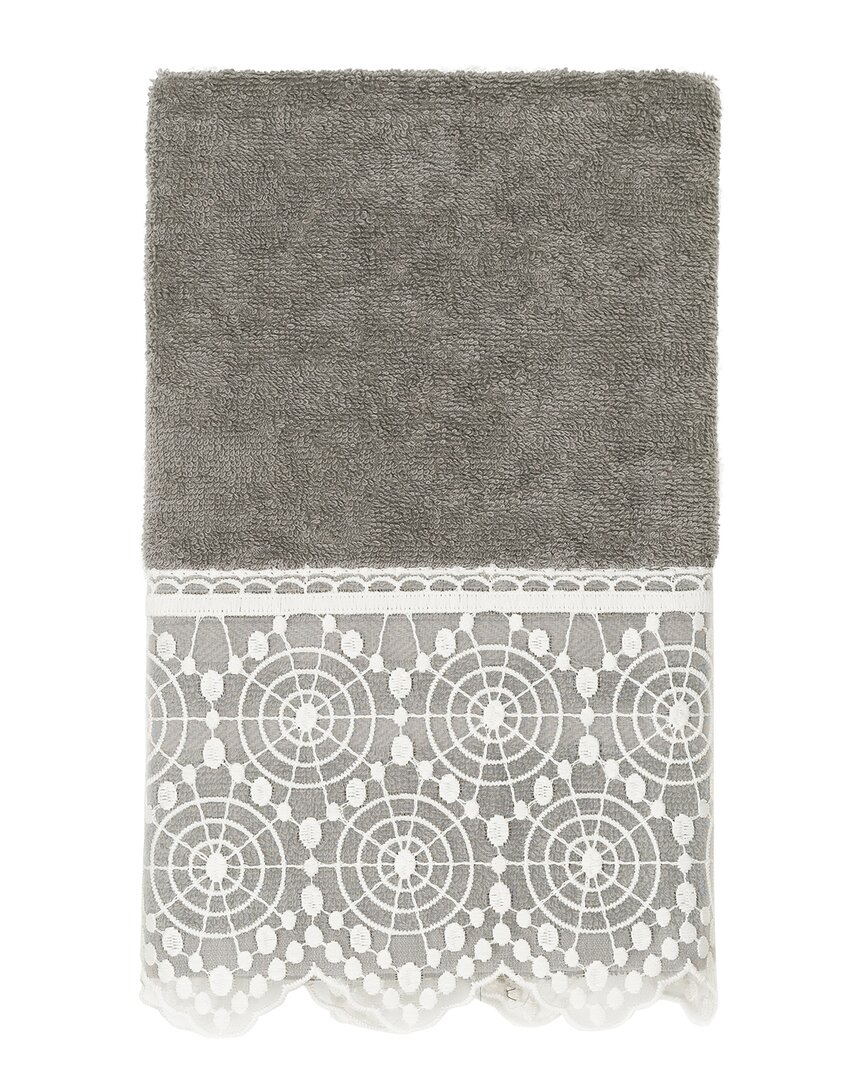 Linum Home Textiles 100% Turkish Cotton Arian Cream Lace Embellished Hand Towel In Gray