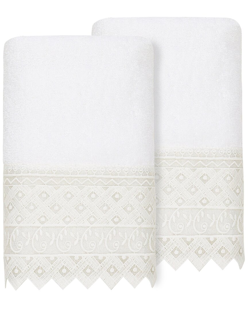 Linum Home Textiles 100% Turkish Cotton Aiden 2pc White Lace Embellished Hand Towel Set