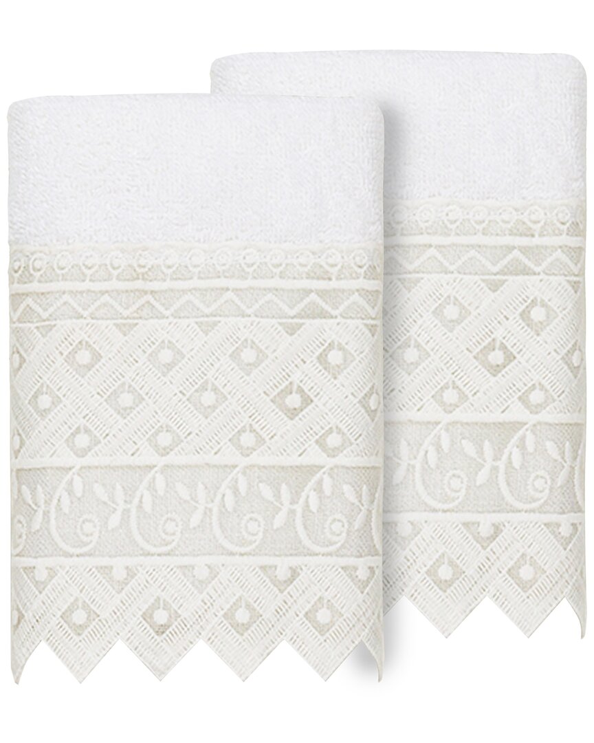 Linum Home Textiles 100% Turkish Cotton Aiden 2pc White Lace Embellished Washcloth Set